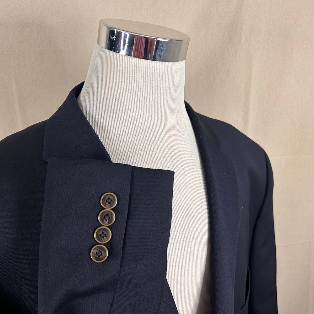 Joseph & Feiss 58L Blazer 100% Wool Navy Blue Gold Two Button Lined Vented